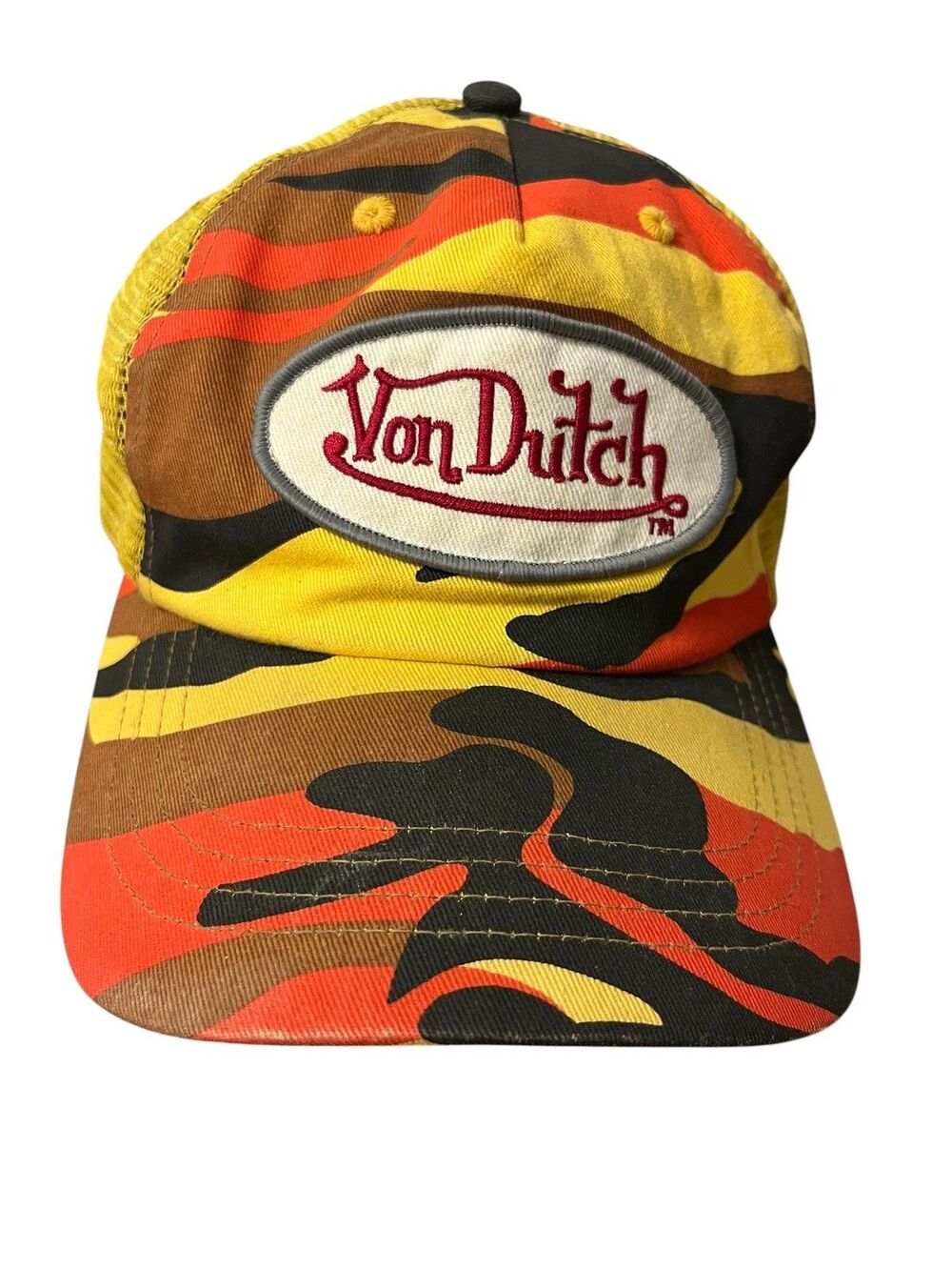 Von Dutch Trucker Hat Orange Yellow Camo Embroidered Logo Patch